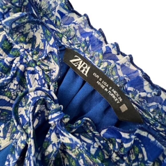 Zara Floral Dress Mini Long Sleeve A-Line Fit & Flare Smocked Waist Light Small - Picture 6 of 14